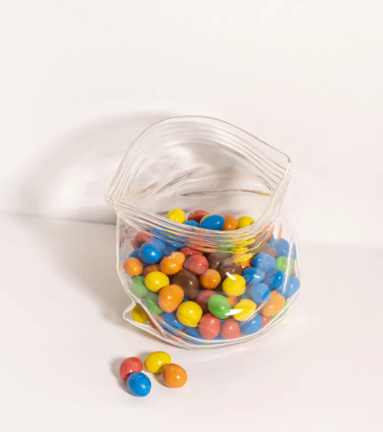 Bocal en verre façon sachet zippé
