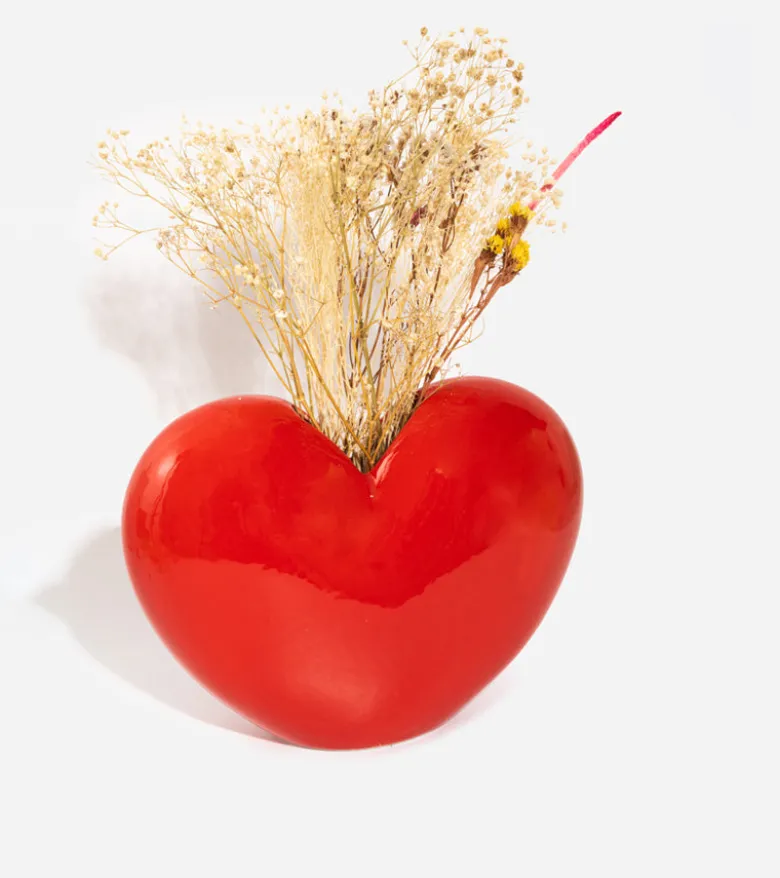 Vase coeur rouge en céramique