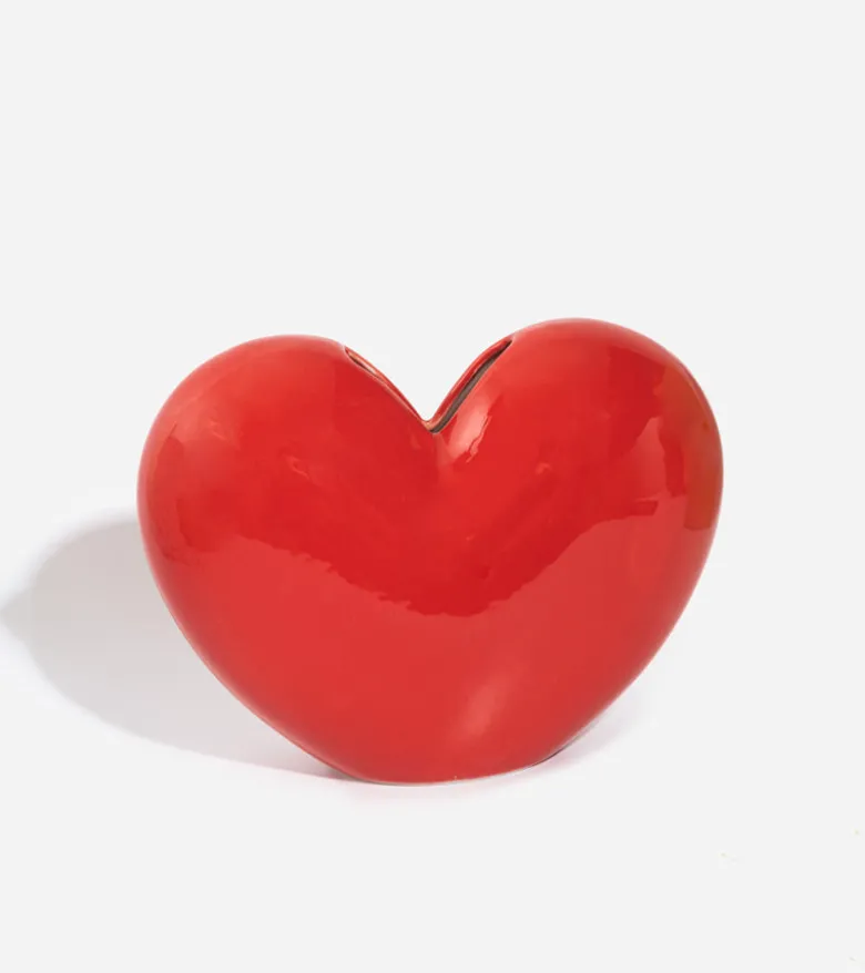 Vase coeur rouge en céramique